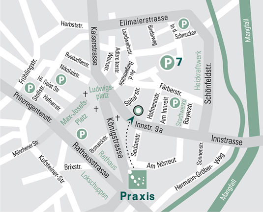 Anfahrtsskizze für die Zahnarztpraxis Dr. Wenz in Rosenheim
